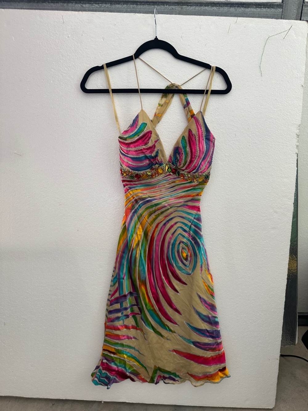 Dave & Johnny Multicolor Swirl Slip Dress with Beaded Waist